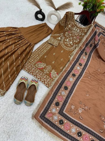 Wedding Wear Heavy Chinon Silk Sharara Suits  Ready To Wear Collection
