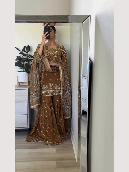 Wedding Wear Heavy Chinon Silk Sharara Suits  Ready To Wear Collection