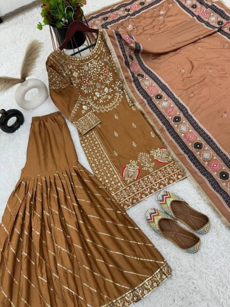 Wedding Wear Heavy Chinon Silk Sharara Suits  Ready To Wear Collection
