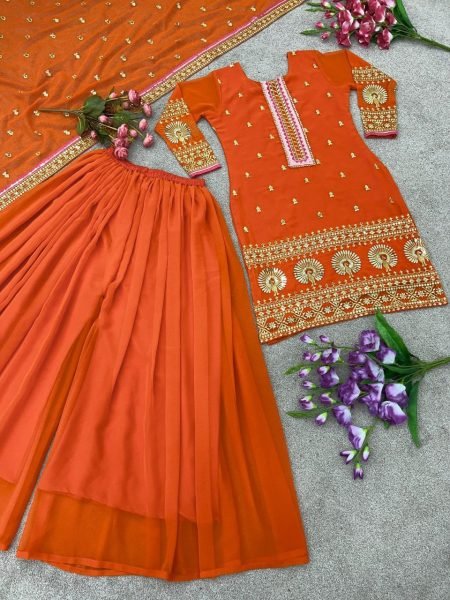 Wedding Wear Heavy Embroidered Palazzo Suit    Ready To Wear Collection