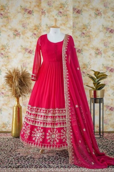 Wedding Wear Heavy Fox Georgette With Embroidery Work Gown With Dupatta  Kurti With Dupatta Wholesale