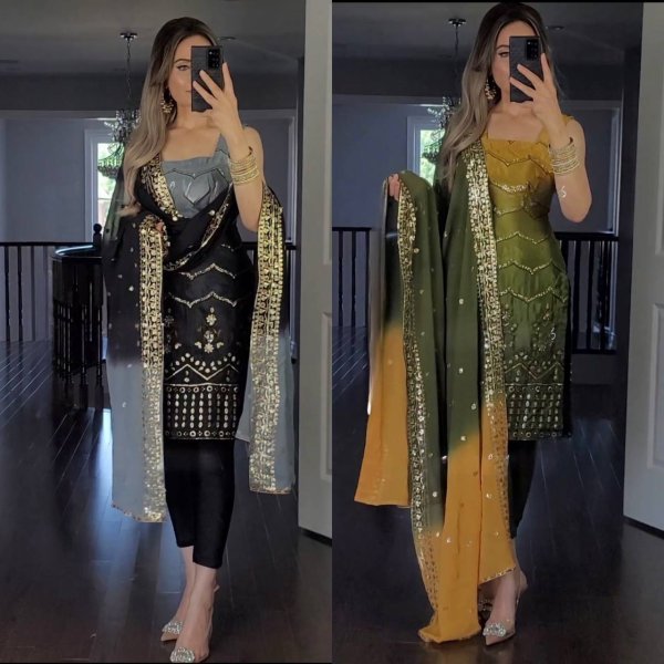 Wedding Wear Heavy Silk Printed Embroidery Suit Collection 3 Piece Kurti Set
