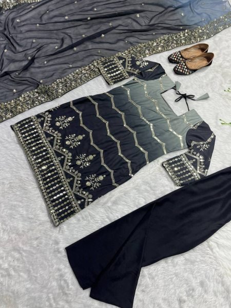Wedding Wear Heavy Silk Printed Embroidery Suit Collection 3 Piece Kurti Set
