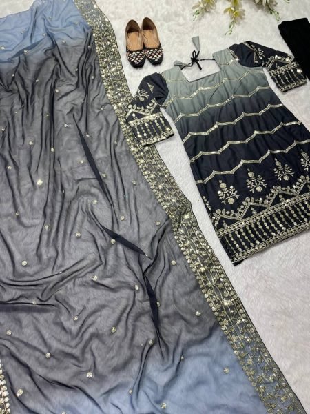 Wedding Wear Heavy Silk Printed Embroidery Suit Collection 3 Piece Kurti Set