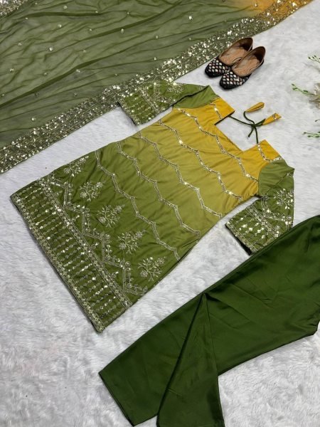 Wedding Wear Heavy Silk Printed Embroidery Suit Collection 3 Piece Kurti Set