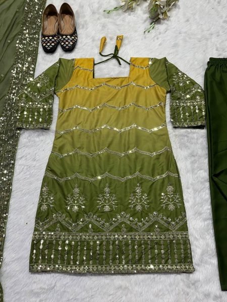 Wedding Wear Heavy Silk Printed Embroidery Suit Collection 3 Piece Kurti Set