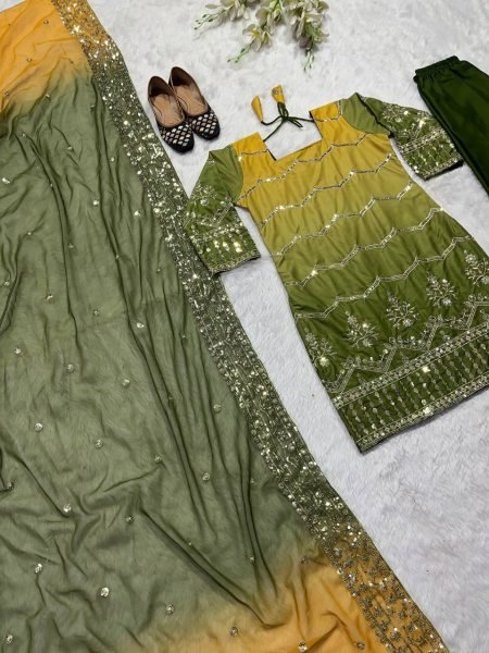 Wedding Wear Heavy Silk Printed Embroidery Suit Collection 3 Piece Kurti Set