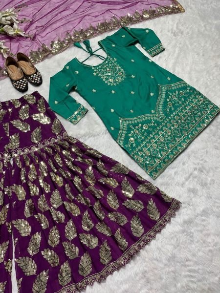 Wedding Wear Heavy Silk Sharara Set With Embroidery Work  Ready To Wear Collection