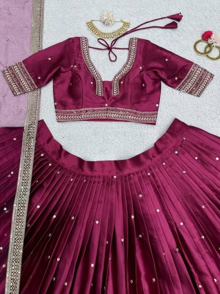 Wedding Wear Japan Satin Sequence Work Lehenga Choli  Designer Lehenga Choli