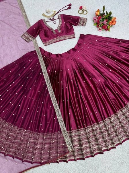 Wedding Wear Japan Satin Sequence Work Lehenga Choli  Designer Lehenga Choli