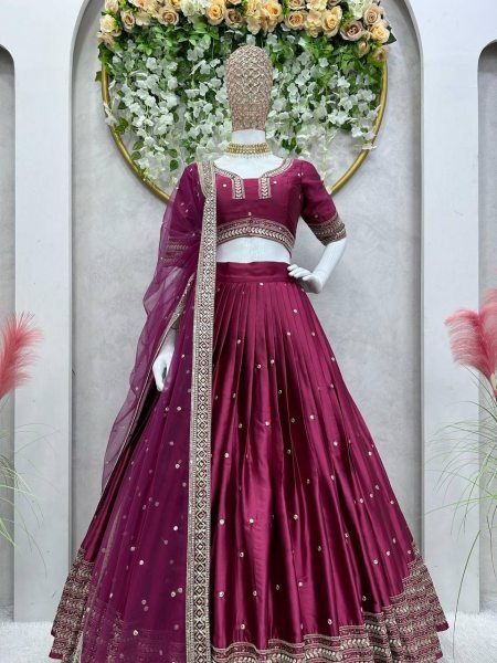 Wedding Wear Japan Satin Sequence Work Lehenga Choli  Designer Lehenga Choli