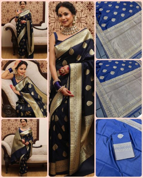 Wedding Wear Lichi Silk Saree with Contrast Jacquard Blouse Silk Sarees Wholesale