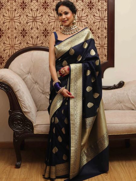 Wedding Wear Lichi Silk Saree with Contrast Jacquard Blouse Silk Sarees Wholesale