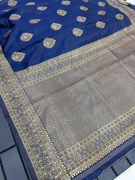 Wedding Wear Lichi Silk Saree with Contrast Jacquard Blouse Silk Sarees Wholesale