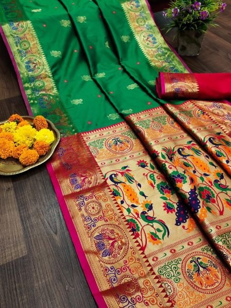 Wedding Wear Pethani Silk Saree With Zari   Meenakari Pallu  Silk Sarees Wholesale