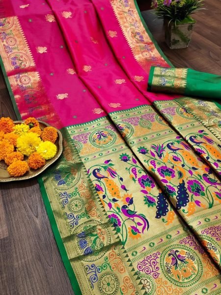 Wedding Wear Pethani Silk Saree With Zari   Meenakari Pallu  Silk Sarees Wholesale