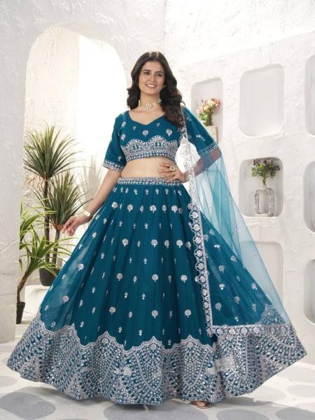 Wedding Wear Teal Color Faux Georgette With Sequence Work Beautiful Lehenga Choli By Royal Export   Lehenga