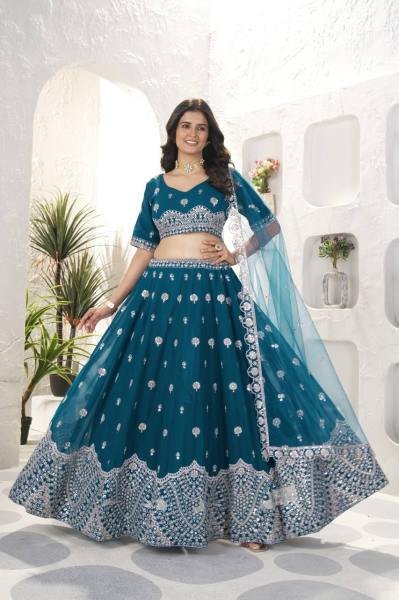 Wedding Wear Teal Color Faux Georgette With Sequence Work Beautiful Lehenga Choli By Royal Export  Designer Lehenga Choli