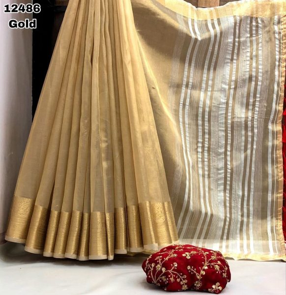 Wedding Wear Tissue Silk Saree with Gold Zari Weaving Silk Sarees Wholesale