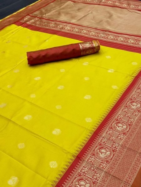 Wedding Wear Yellow Soft Lichi Silk Saree  Silk Sarees Wholesale