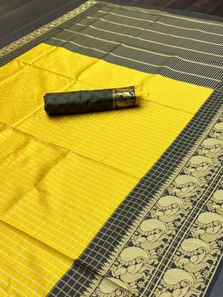 Wedding Wear Yellow Soft Lichi Silk Saree  Silk Sarees Wholesale