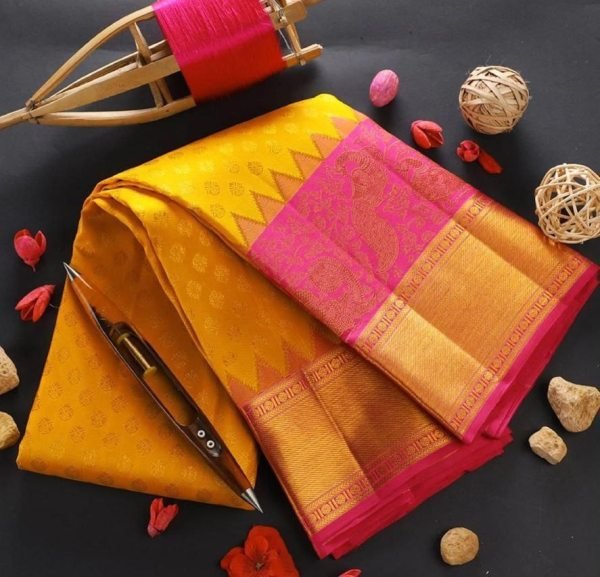 Wedding Wear Yellow Soft Lichi Silk Saree  Silk Sarees Wholesale