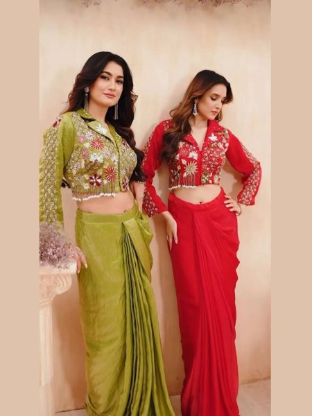 western dhoti set two piece embroidered blouse and draped dhoti Ready To Wear Suit