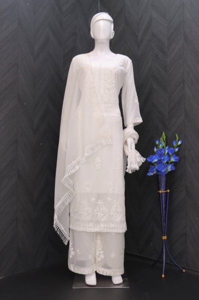 White Color Chikankari Embroidery Work Kurti Set Lucknowi Chikankari Kurtis Wholesale