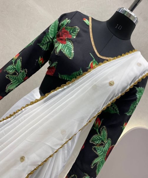 White Color Faux Georgette Sequence Saree And Heavy Lace Work Georgette Sarees Wholesale
