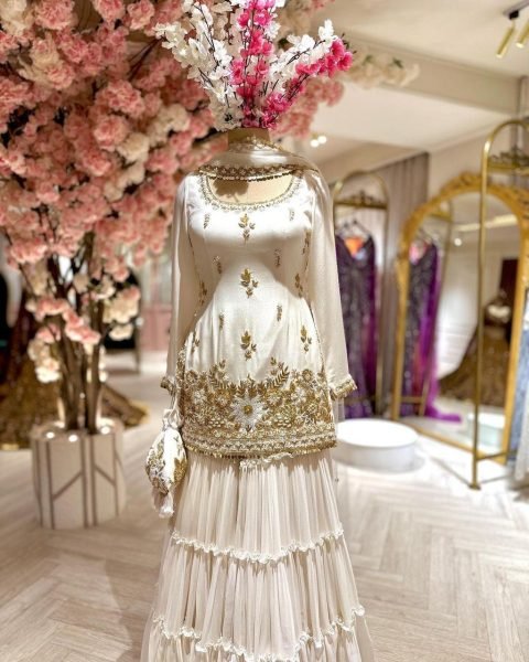 White Color Faux Georgette Sharara Suit With Sequence Work  Ready To Wear Collection
