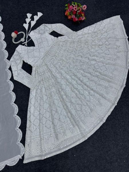 White Color Fox Georgette Embroidered Kurti With Dupatta  Kurti With Dupatta Wholesale