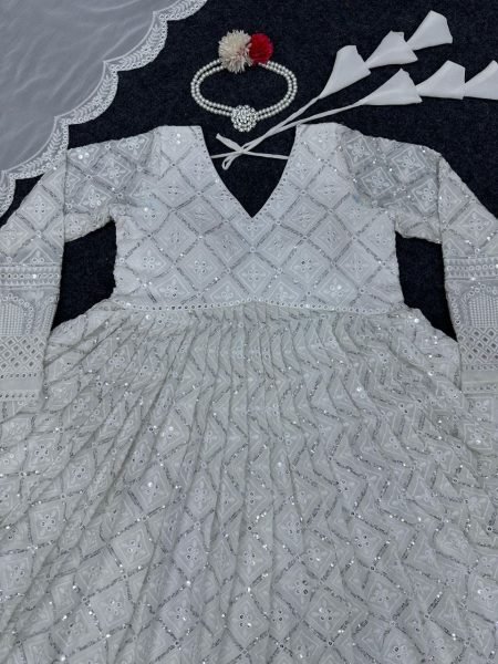 White Color Fox Georgette Embroidered Kurti With Dupatta  Kurti With Dupatta Wholesale