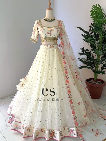 White Color Fox Georgette Lehenga Choli With Sequence Work  Designer Lehenga Choli