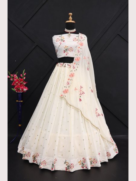 White Color Fox Georgette Lehenga Choli With Sequence Work  Designer Lehenga Choli