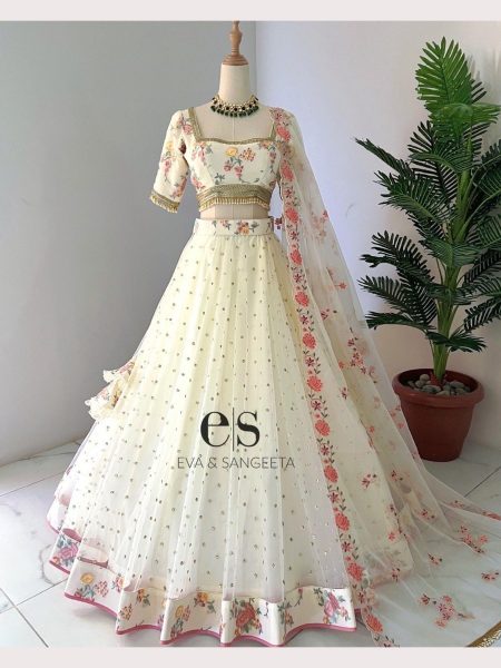 White Color Fox Georgette Lehenga Choli With Sequence Work  Designer Lehenga Choli