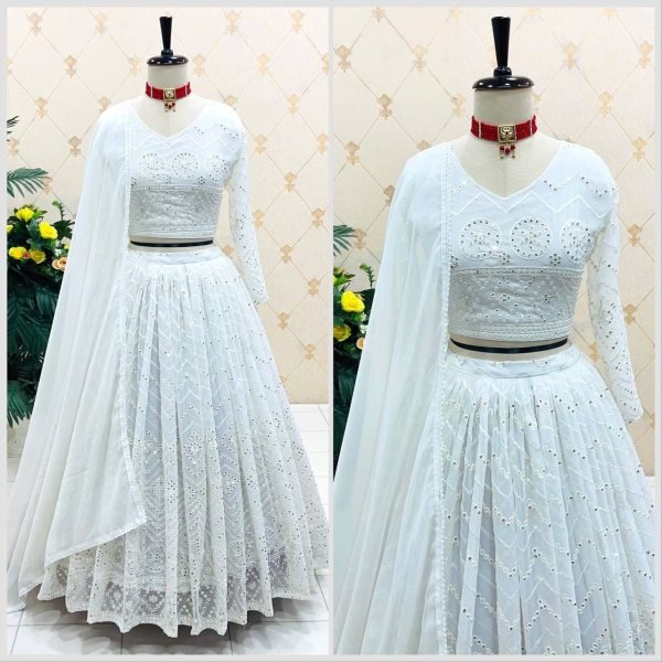 White Color Fox Georgette Sequence Lehenga Choli Designer Lehenga Choli