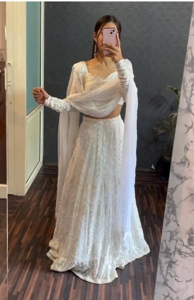 White Color Fox Georgette Sequence Lehenga Choli Designer Lehenga Choli
