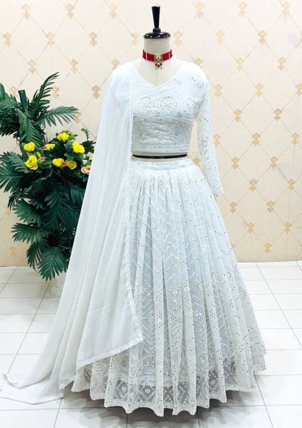 White Color Fox Georgette Sequence Lehenga Choli Designer Lehenga Choli