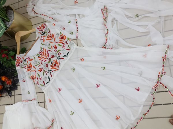 White Color Fox Georgette Sharara Set With Embroidery   Mirror Work  Ready To Wear Collection