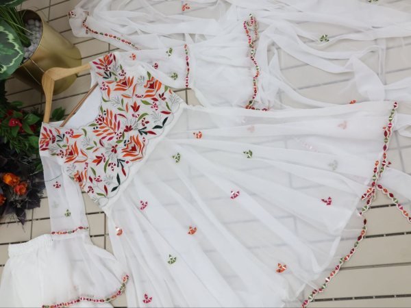 White Color Fox Georgette Sharara Set With Embroidery   Mirror Work  Ready To Wear Collection