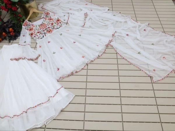 White Color Fox Georgette Sharara Set With Embroidery   Mirror Work  Ready To Wear Collection