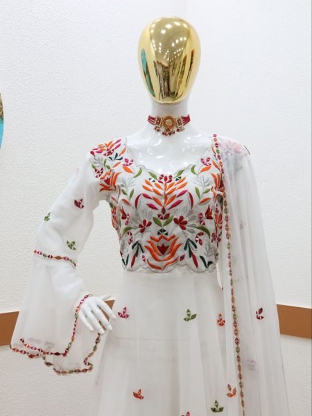White Color Fox Georgette Sharara Set With Embroidery   Mirror Work  Ready To Wear Collection