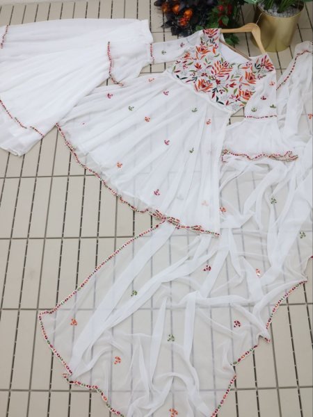 White Color Fox Georgette Sharara Set With Embroidery   Mirror Work  Ready To Wear Collection