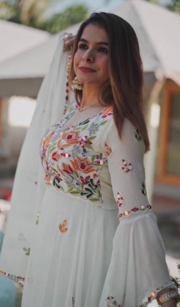 White Color Fox Georgette Sharara Set With Embroidery   Mirror Work  Ready To Wear Collection