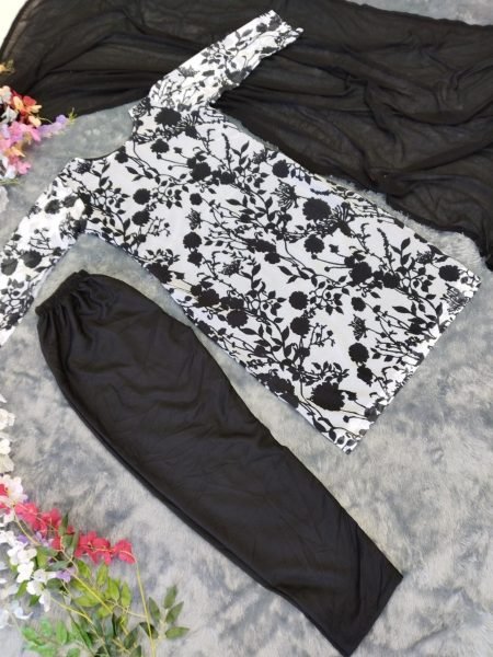 White Color Georgette 3pc Set With Beautiful Print   3 Piece Kurti Set