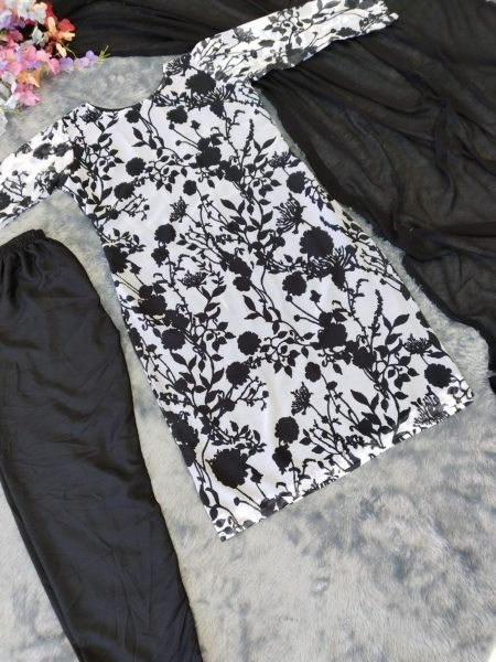 White Color Georgette 3pc Set With Beautiful Print   3 Piece Kurti Set