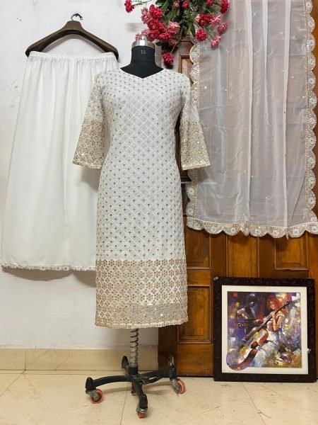 White Color Georgette Embroidery Work Plazzo Suits  Ready To Wear Collection