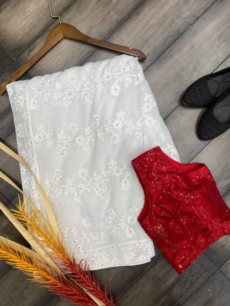 White Color Georgette Handwork Saree  Georgette Sarees Wholesale