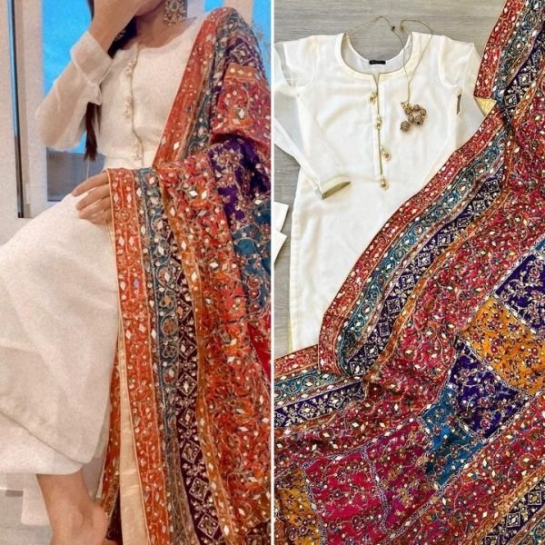 White Color Georgette Kurti Pant With Heavy Dupatta Ready To Wear Collection