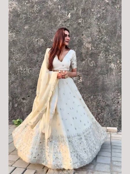 White Color Heavy Embroidery Work Lehenga Choli  Designer Lehenga Choli